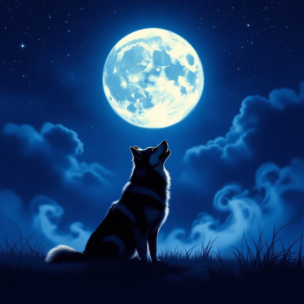 German Shepherd Howls at Luminous Full Moon in Dark Fantasy ...