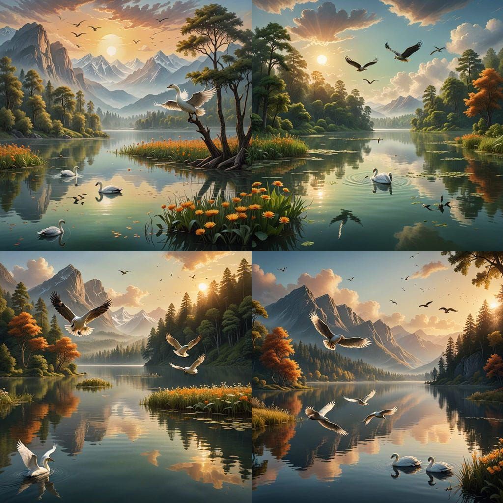 Surreal Hyperrealistic Nature Scene with Lake and Jungle