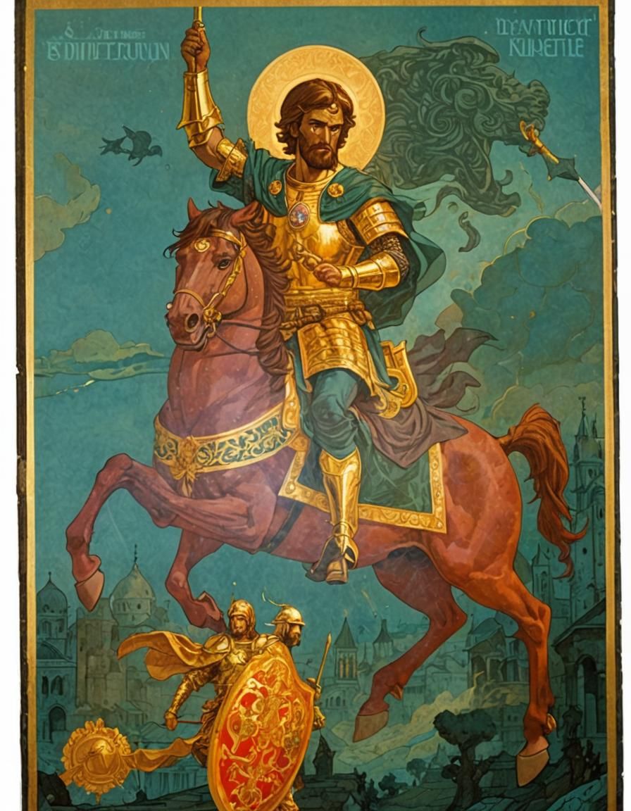 St. Demetrius Slaying Emperor in Comic Art Style