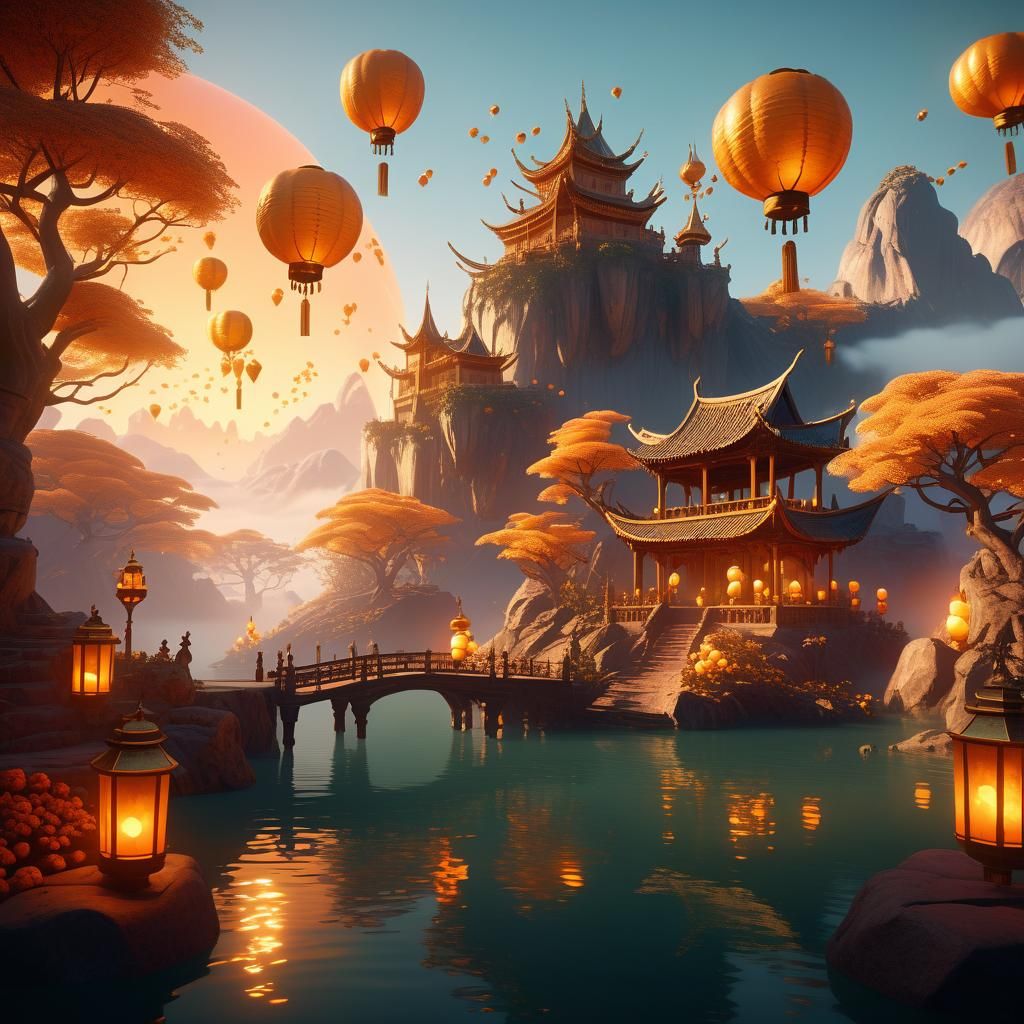 Magical Realm with Floating Islands Matte Painting