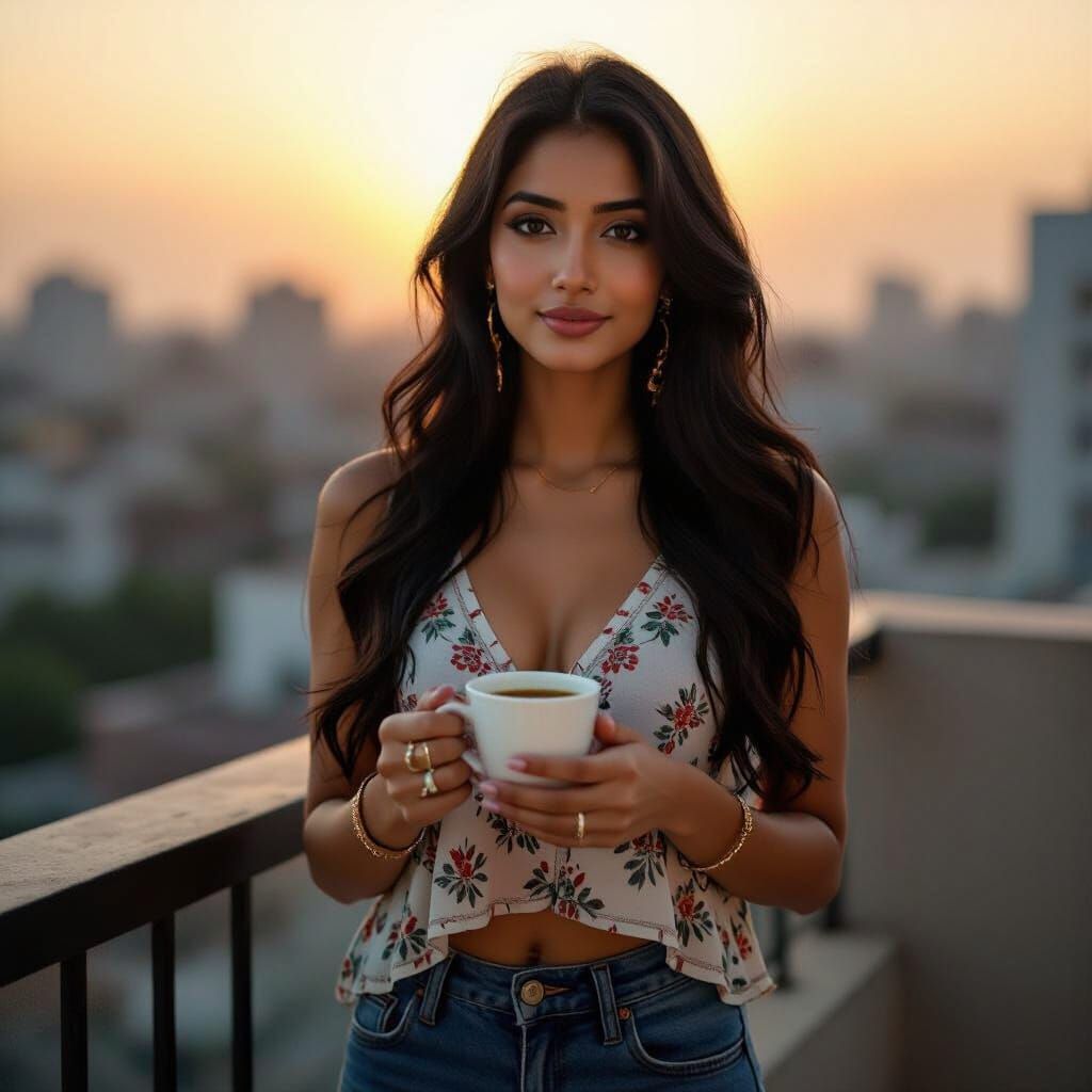 Indian Girl on Balcony at Sunset, DSLR Quality