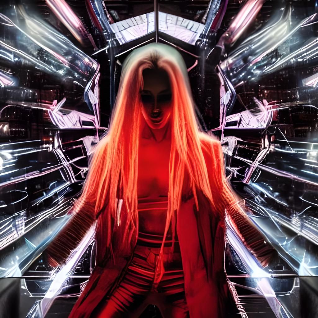 Cyberpunk Woman in Dystopian City with 3D Effects