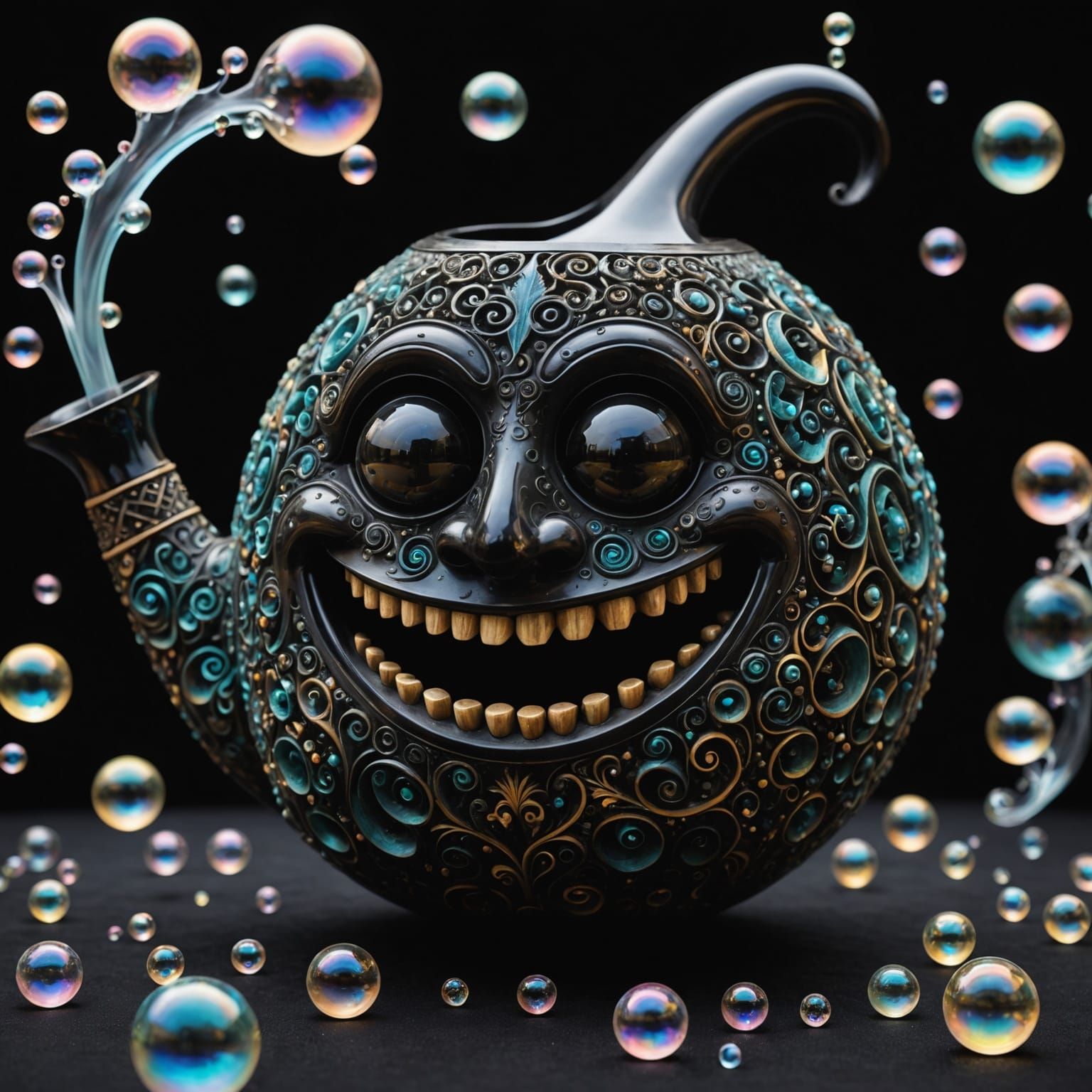 Smiling Pipe Emitting Fractal Bubbles on Black