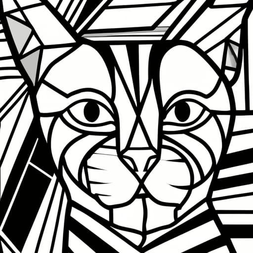 Cubist Cat Contour Illustration in Picasso Style