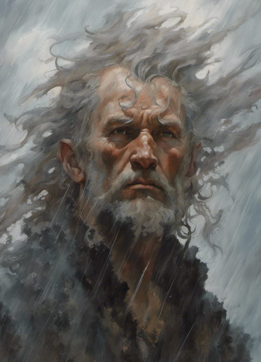 Notus, God of the south wind and bringer of heavy rain downp...
