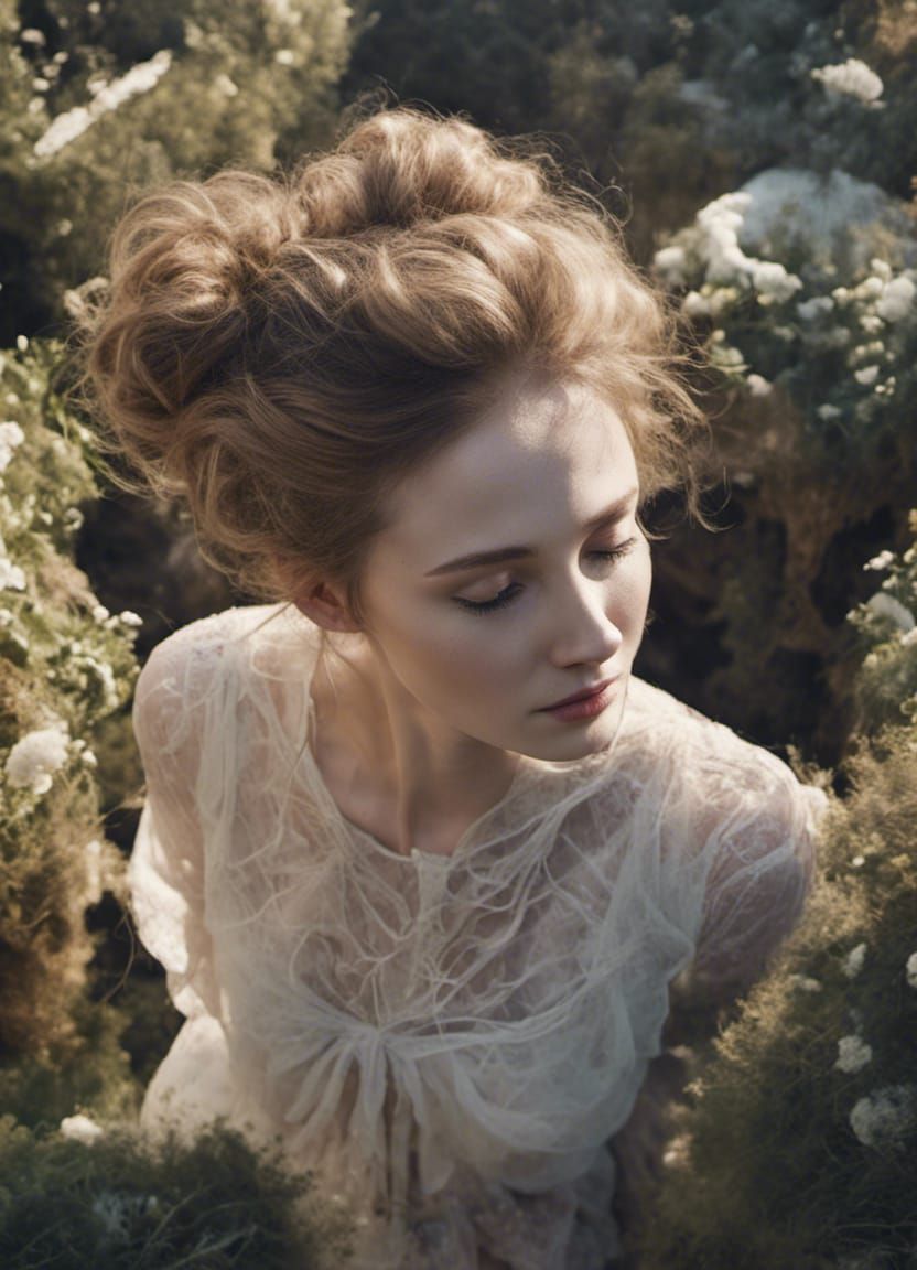 Ethereal Girl in a Dusty Garden Maze