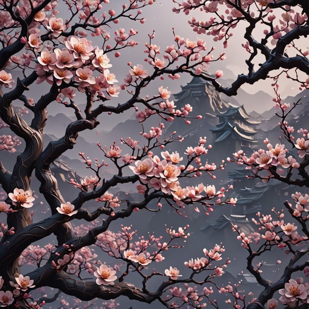 Detailed Kirigami Plum Blossom Matte Painting