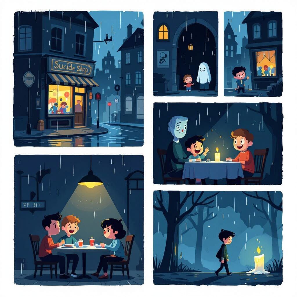 Comic Style City Scenes: Gloomy Nights & Hopeful Moments