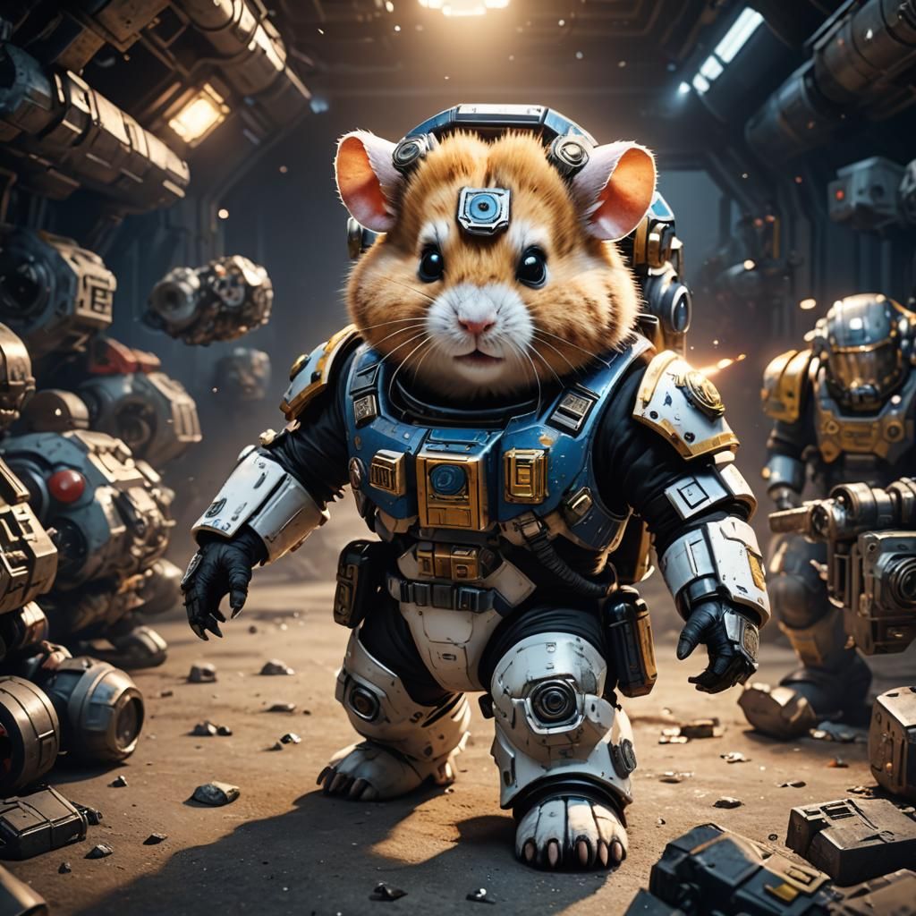 Hamster Space Marine in Grunge 3D Rendering