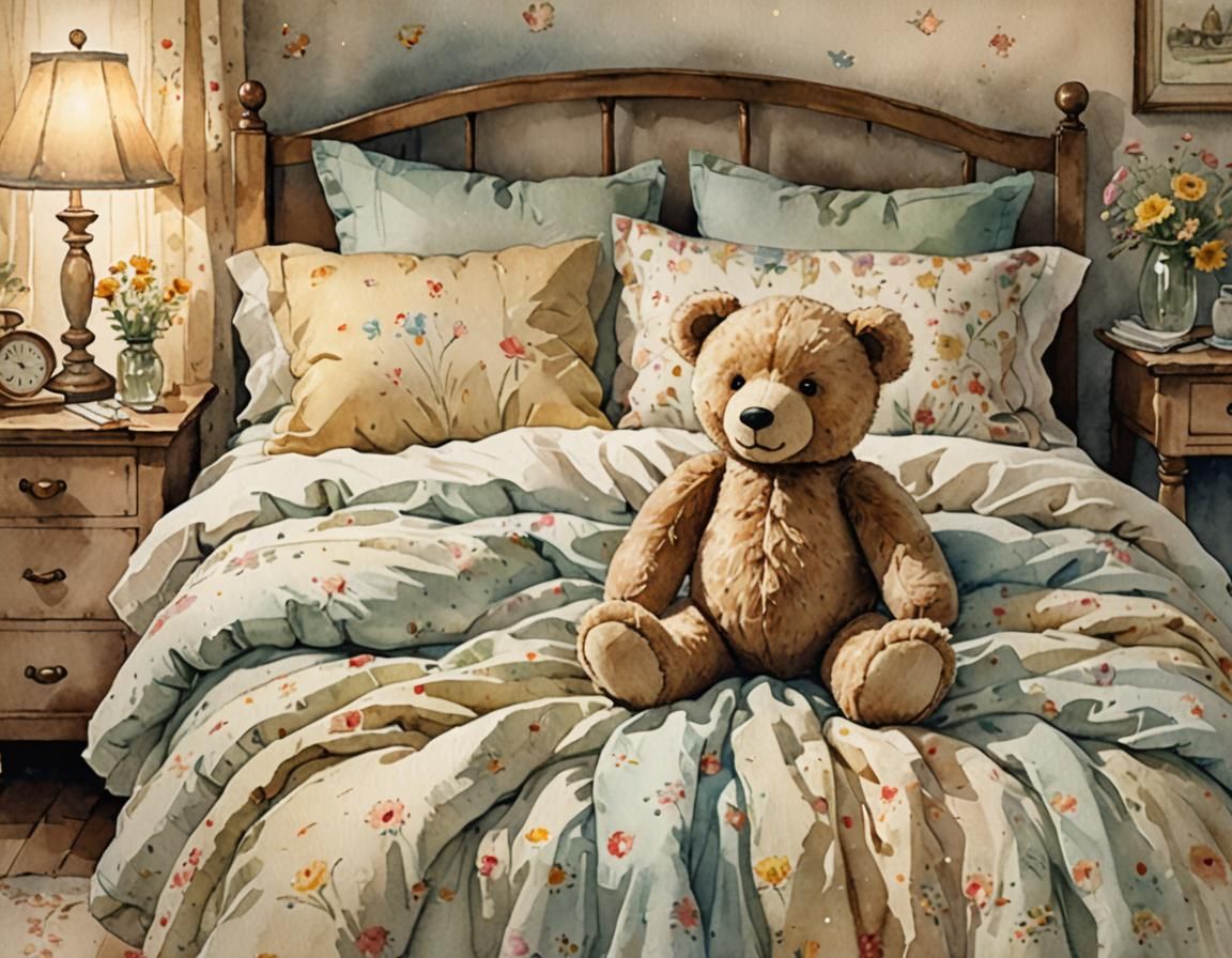 Teddy Bear's Bedtime: Whimsical Watercolour Illustration