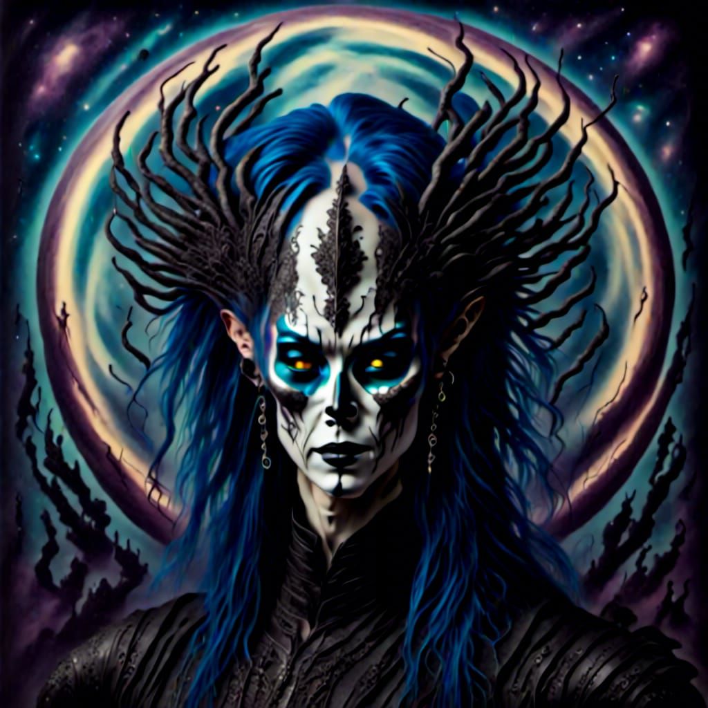 Elderly Metal Alien Punk Portrait in Moonlight