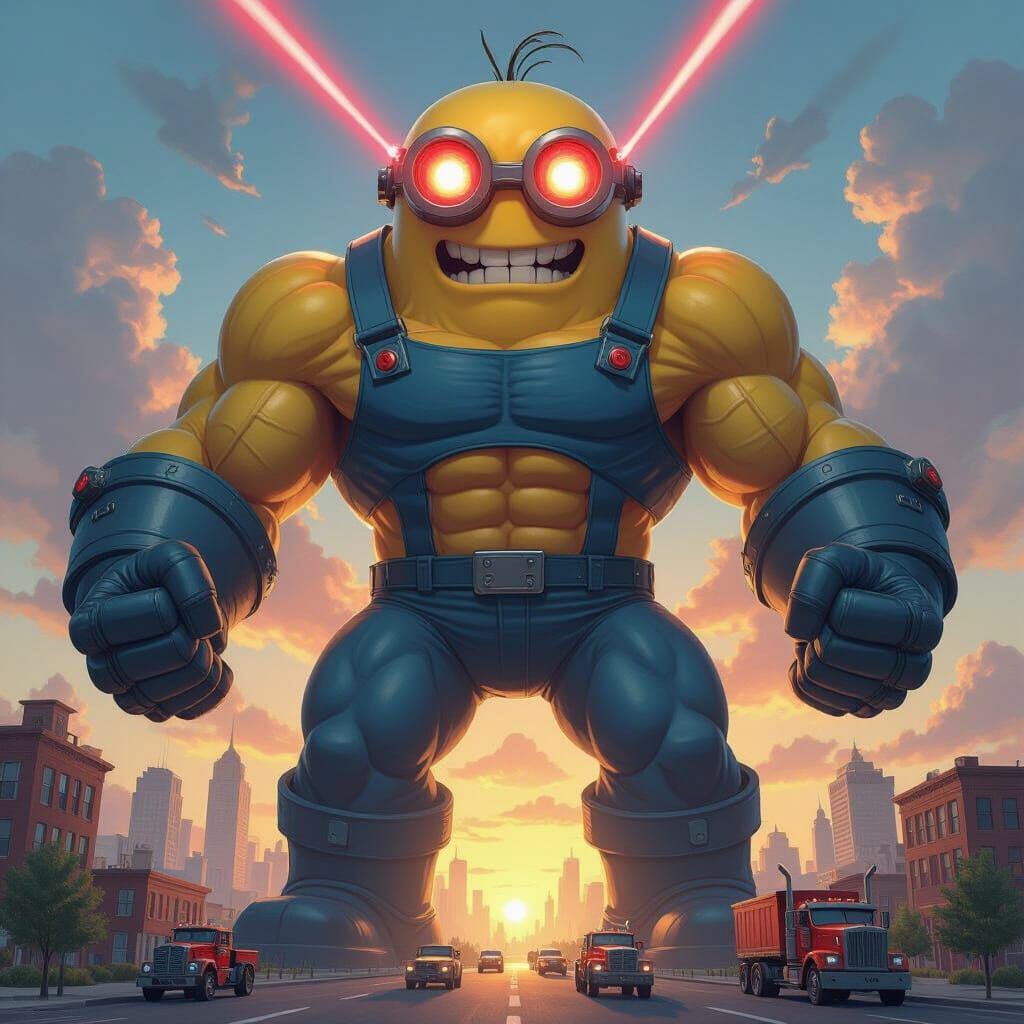 Colossal Super Minion with Laser Eyes and Giant Biceps