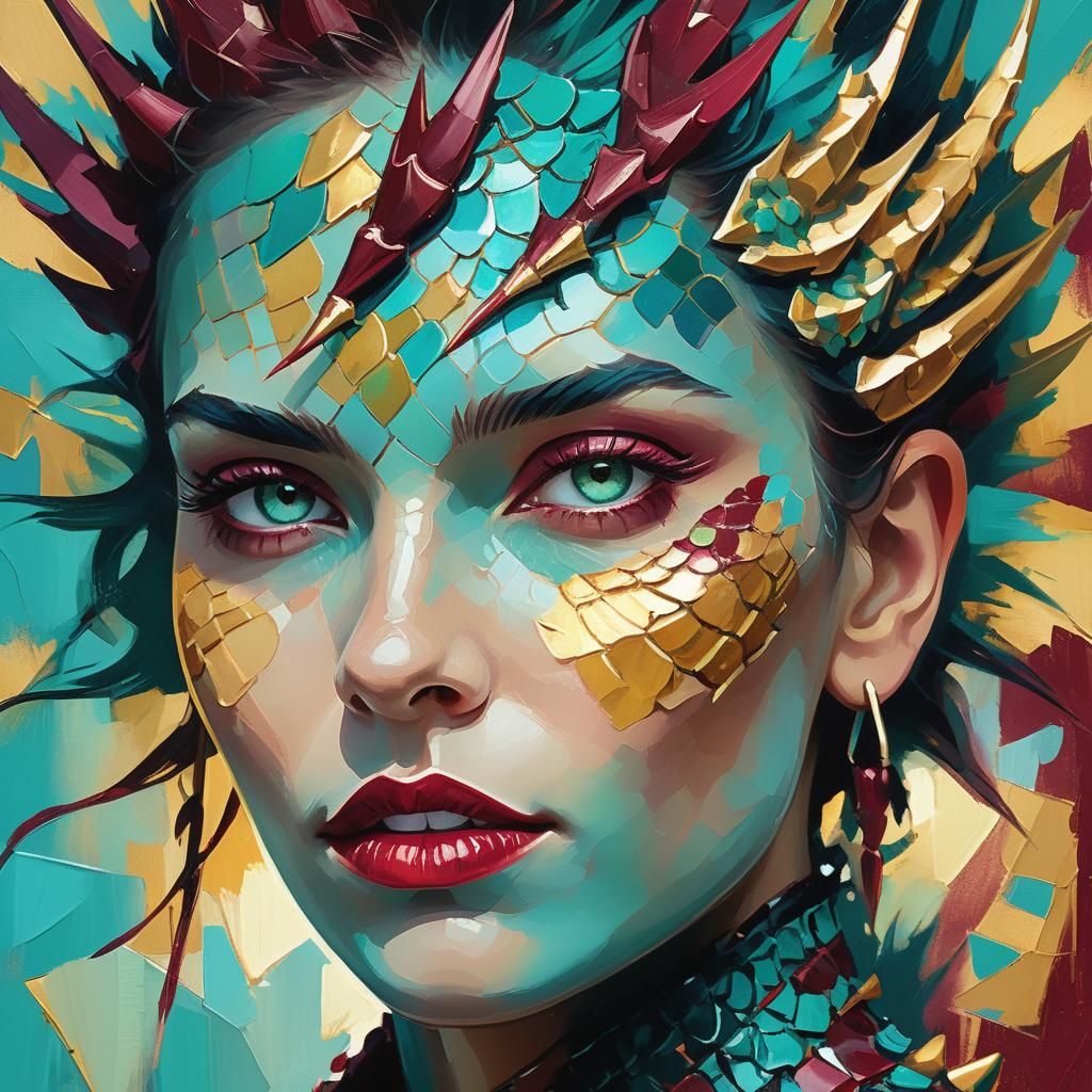 Dragon Woman Portrait in Fauvist Style