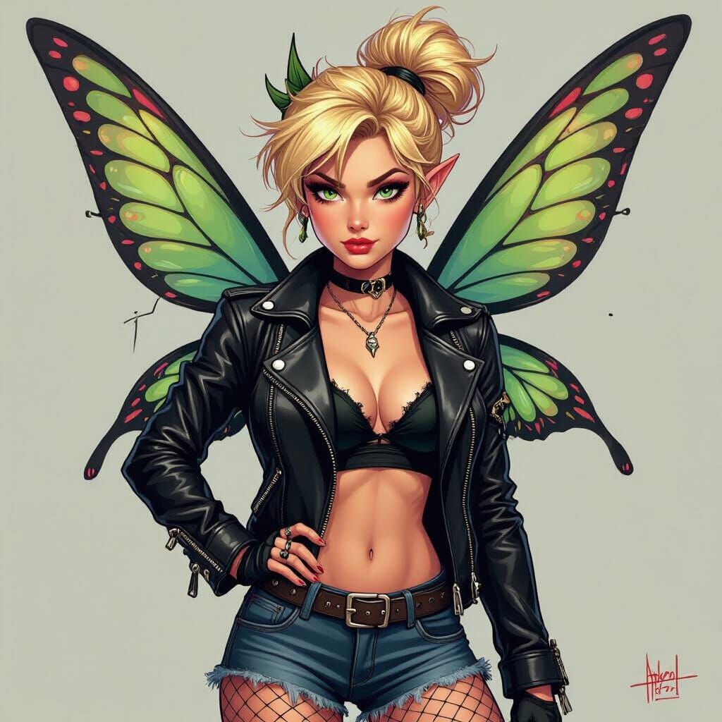 Fierce Punk Tinkerbell with Fishnet Wings