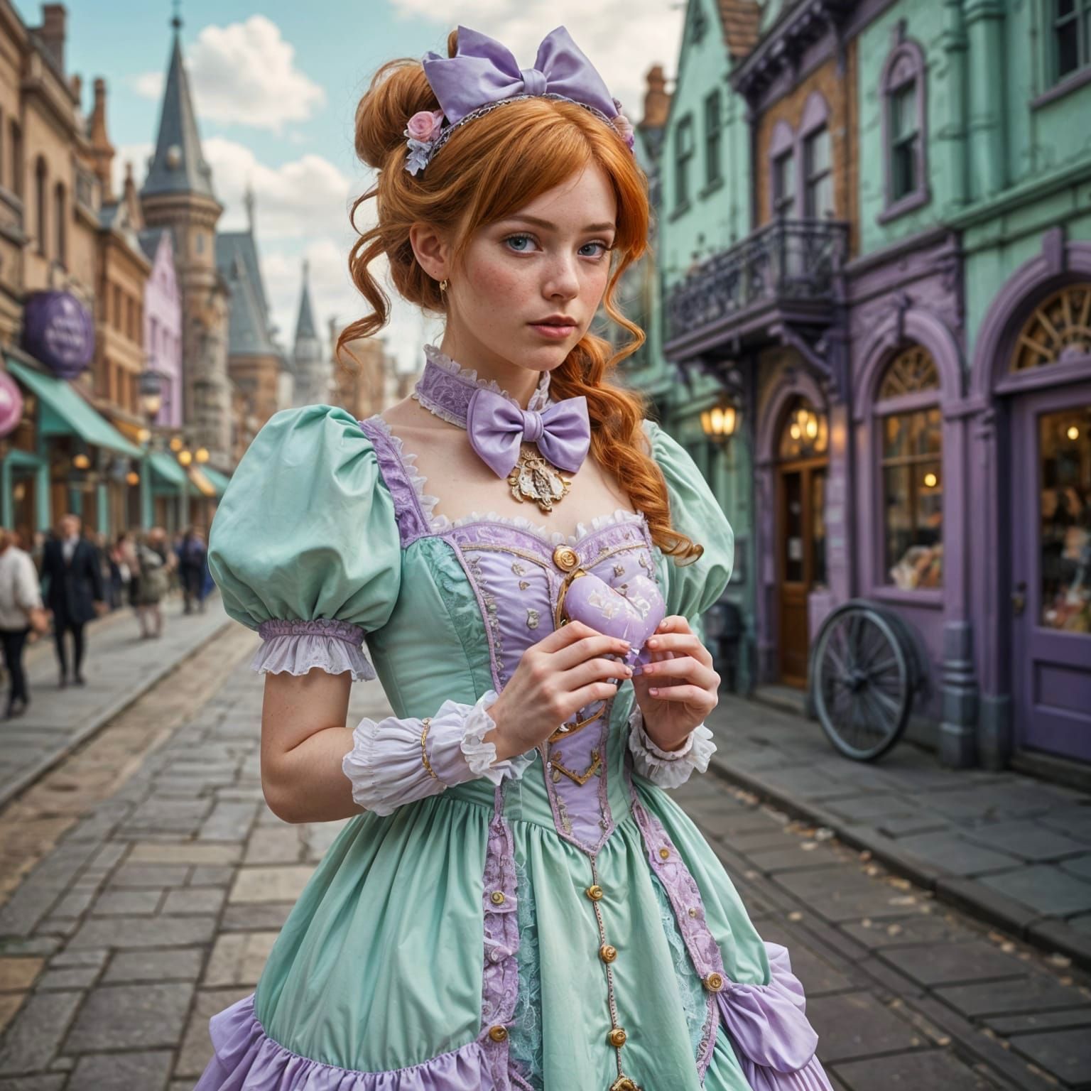 Pastel Princess in Steampunk City with Candy Heart