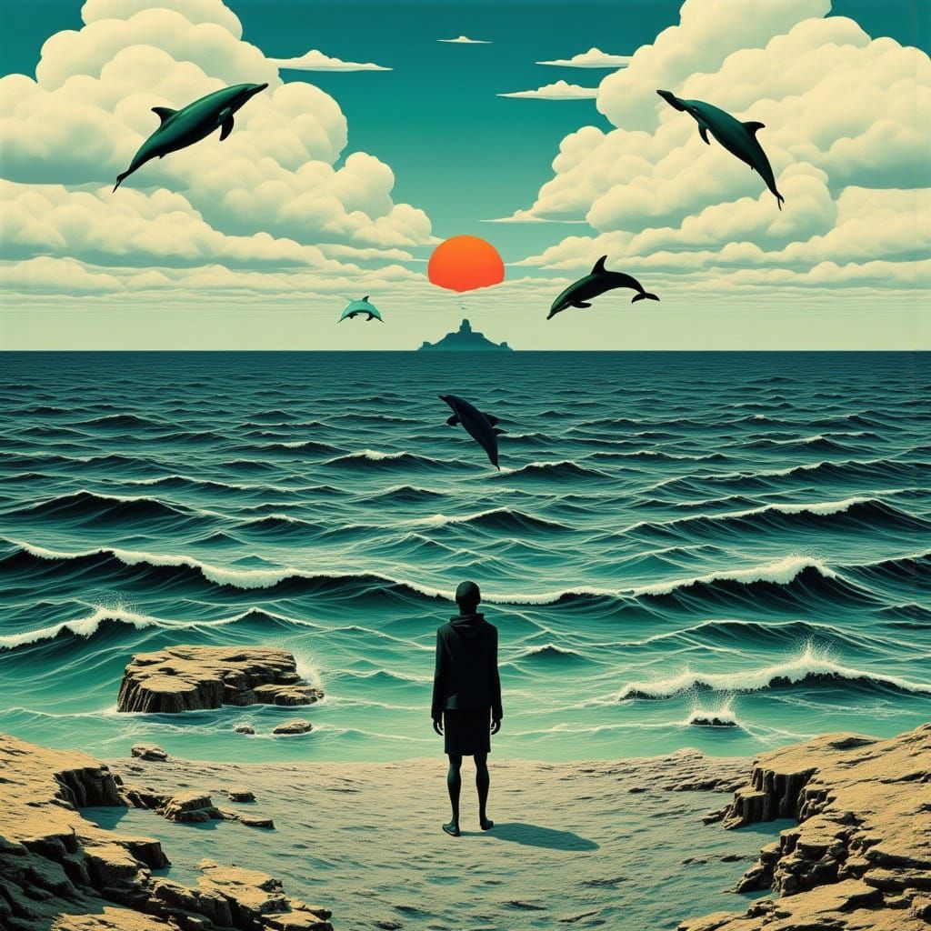 Ethereal Coastal Landscape in Dark, Moody Colors