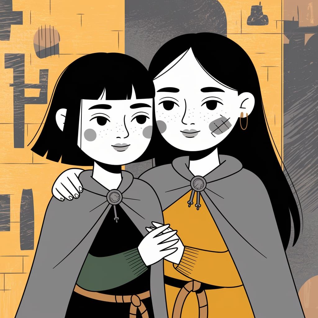 Medieval Sisters Share a Tender Moment