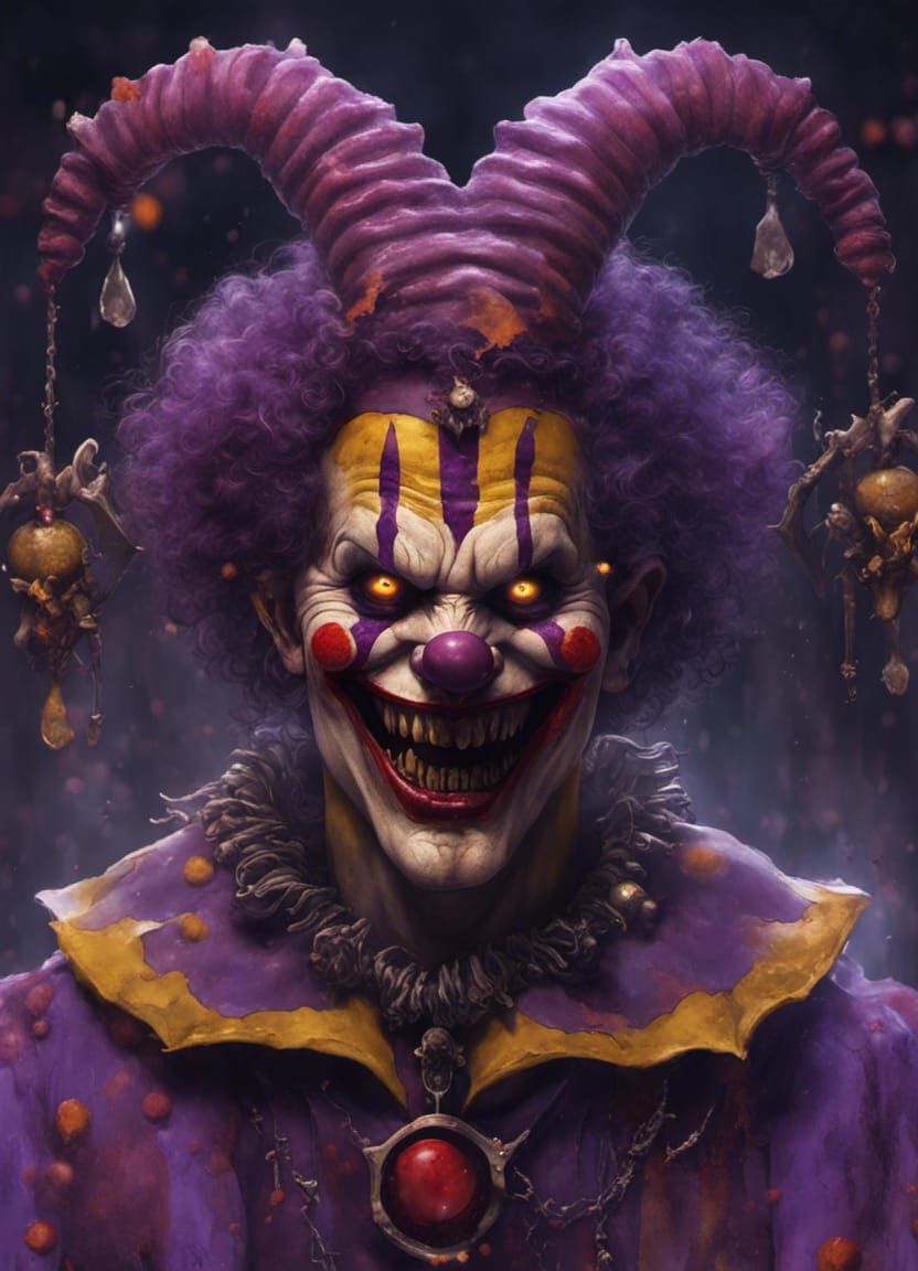 Terrifying Demonic Clown in Dark Fantasy Style