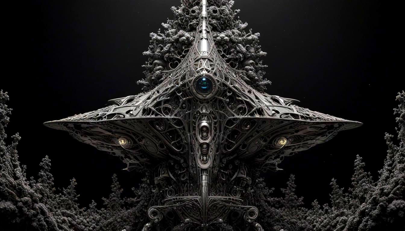 Surreal Fractal Cityscape in Nitram Charcoal Artistry Style