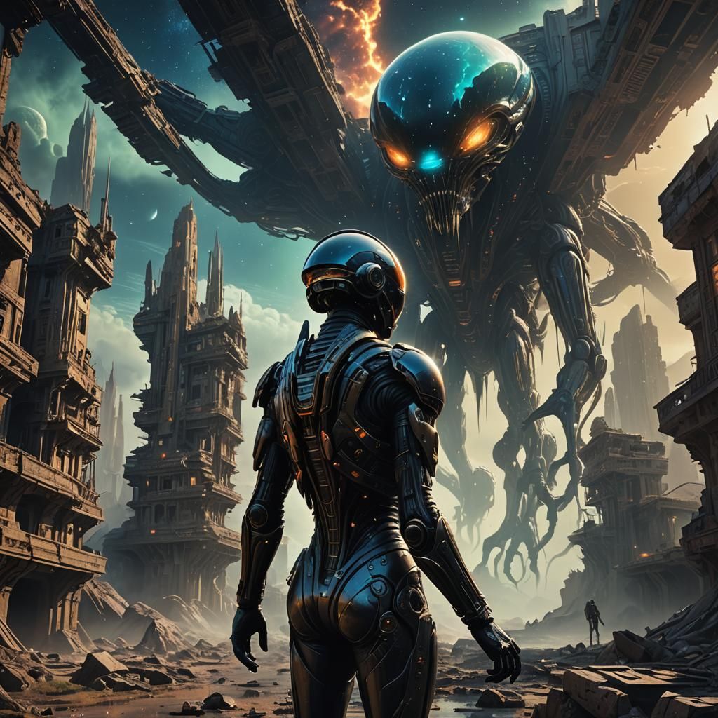 Nebula Alien Gripping Artifact in Abandoned City