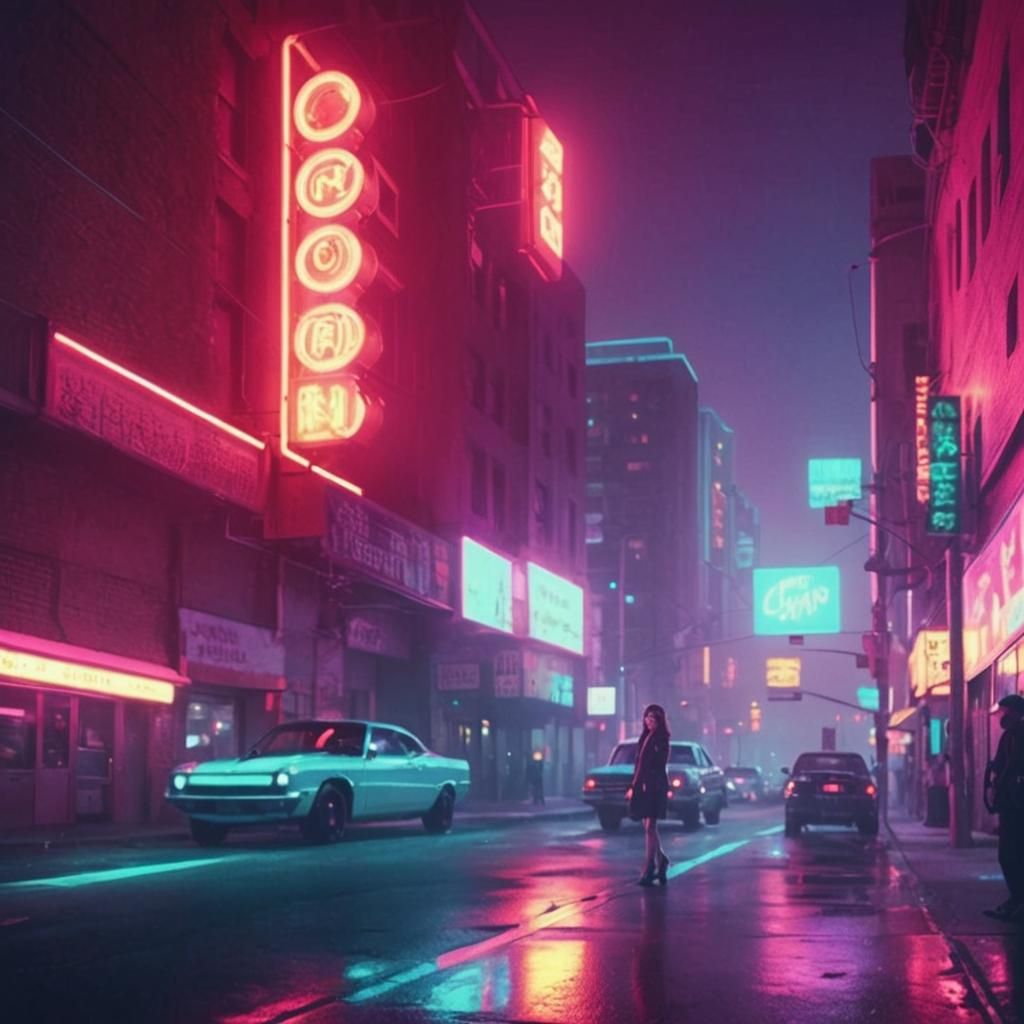 Anna Kendrick in Neon Film Noir Style