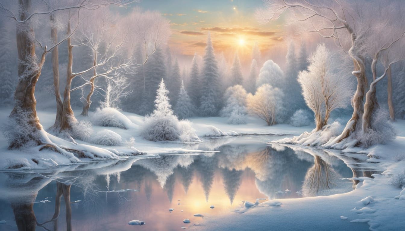 Surreal Winter Landscape with Ethereal Reflections