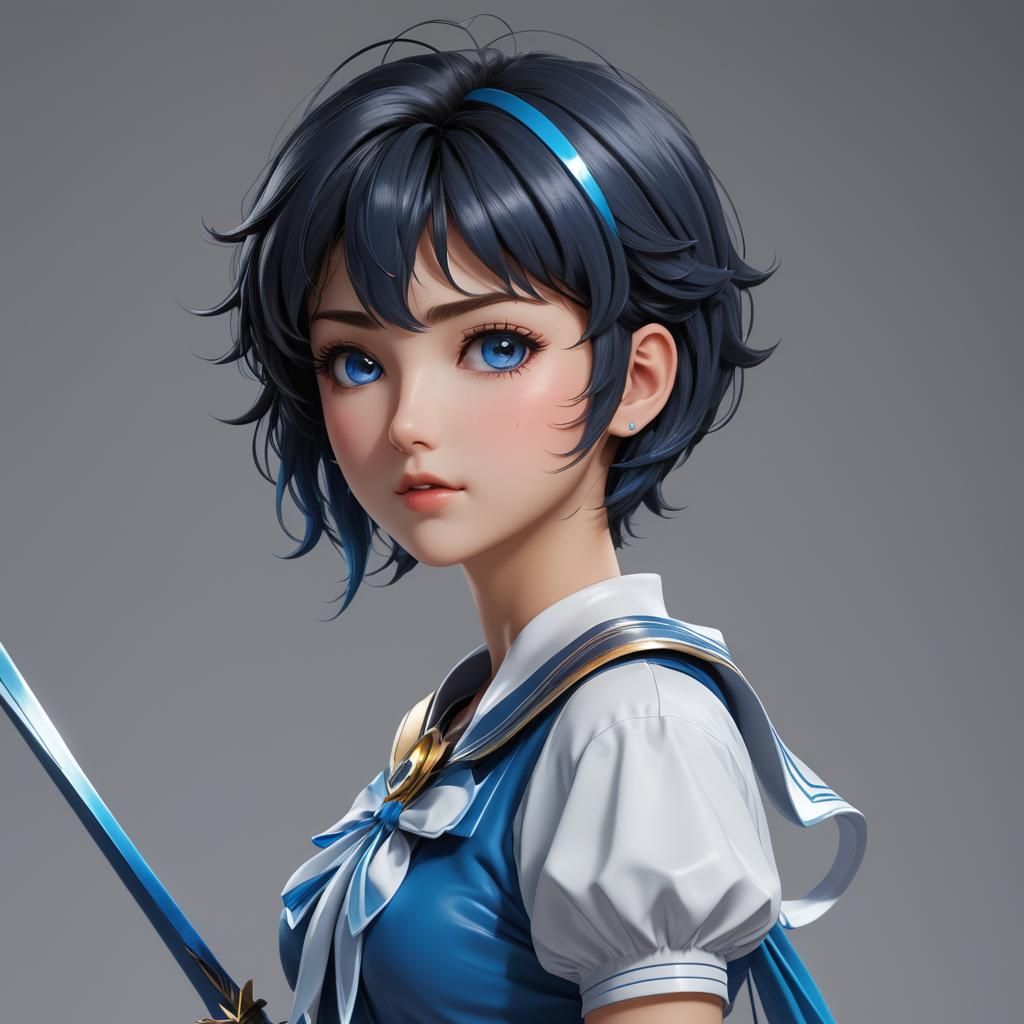 Sailor Mercury Anime Concept Art in 3D