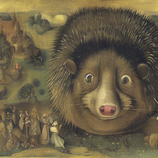 Surreal Door in Hedgehog Head, Bosch and Van Gogh Style