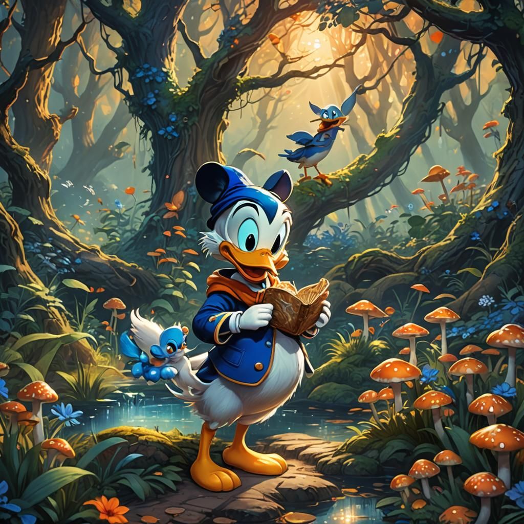 Donald Duck and Kitty in Magical Forest