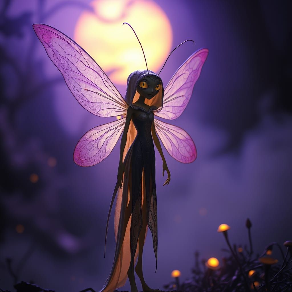 Ethereal Insect-Like Fairy in Mystical Realm