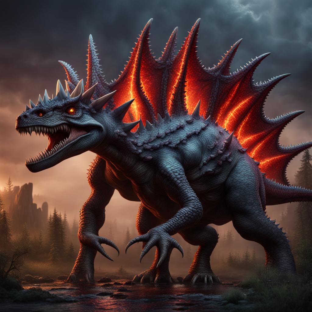 Eldritch Stegosaurus in Detailed Matte Painting Style