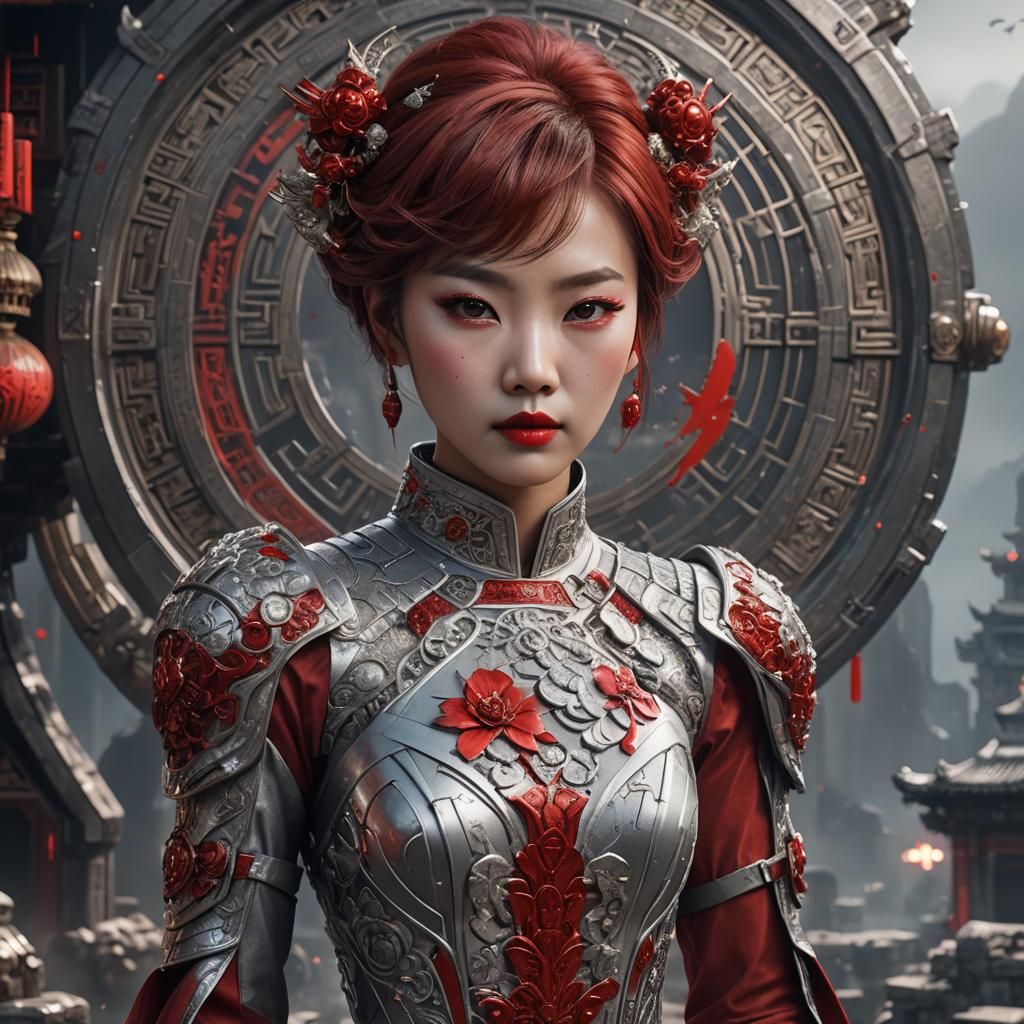 Chinese Woman in Silver Space Dress: Fantasy Art