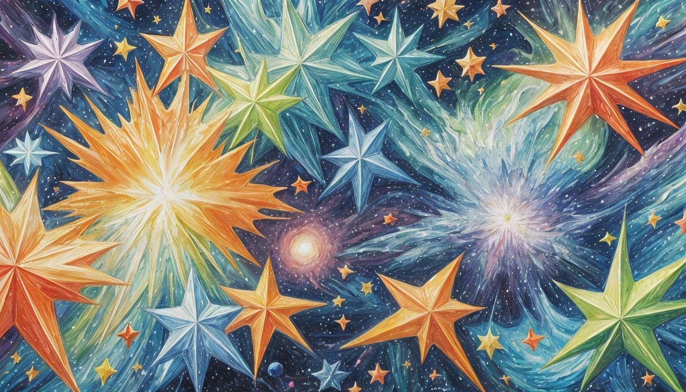 Gorgeous Blue Protostar Cluster in Gouache Style