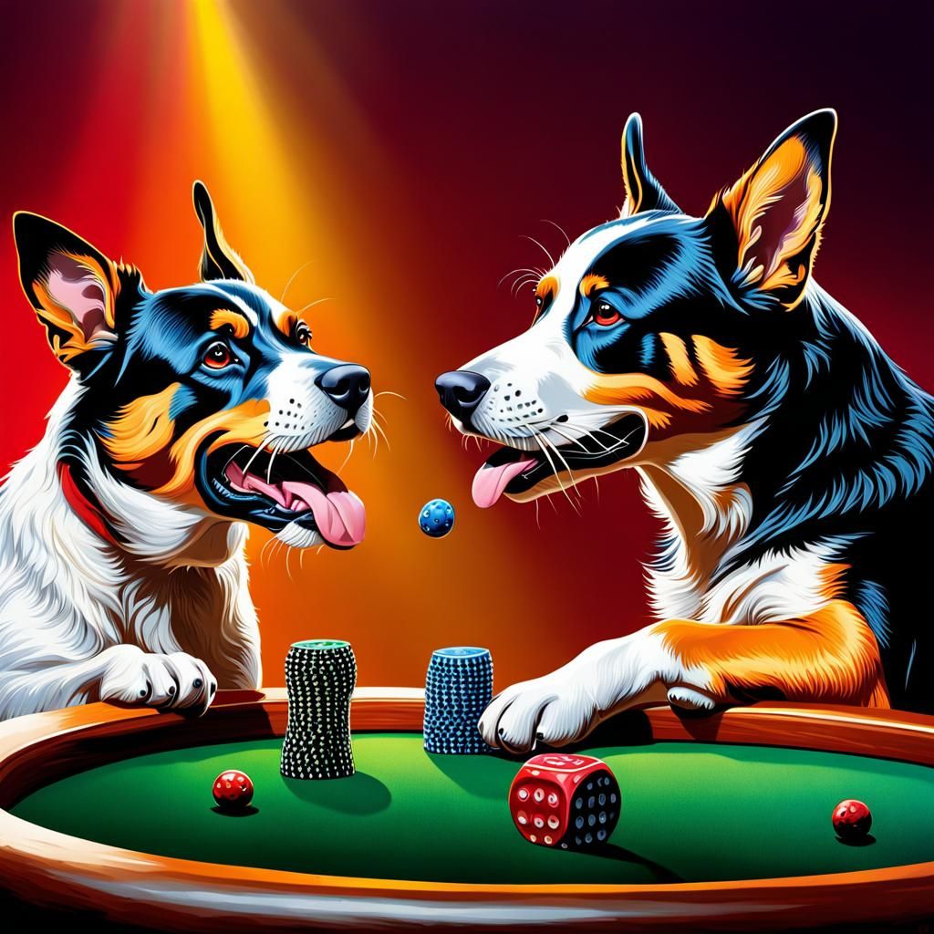 Dogs Playing Skat in Hyperrealistic Splash Art