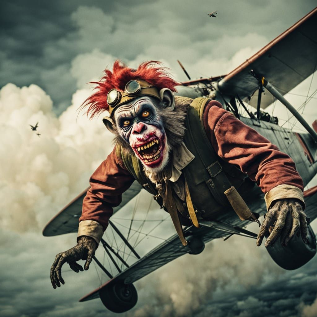 Zombie Clown in Biplane: Cinematic Film Still