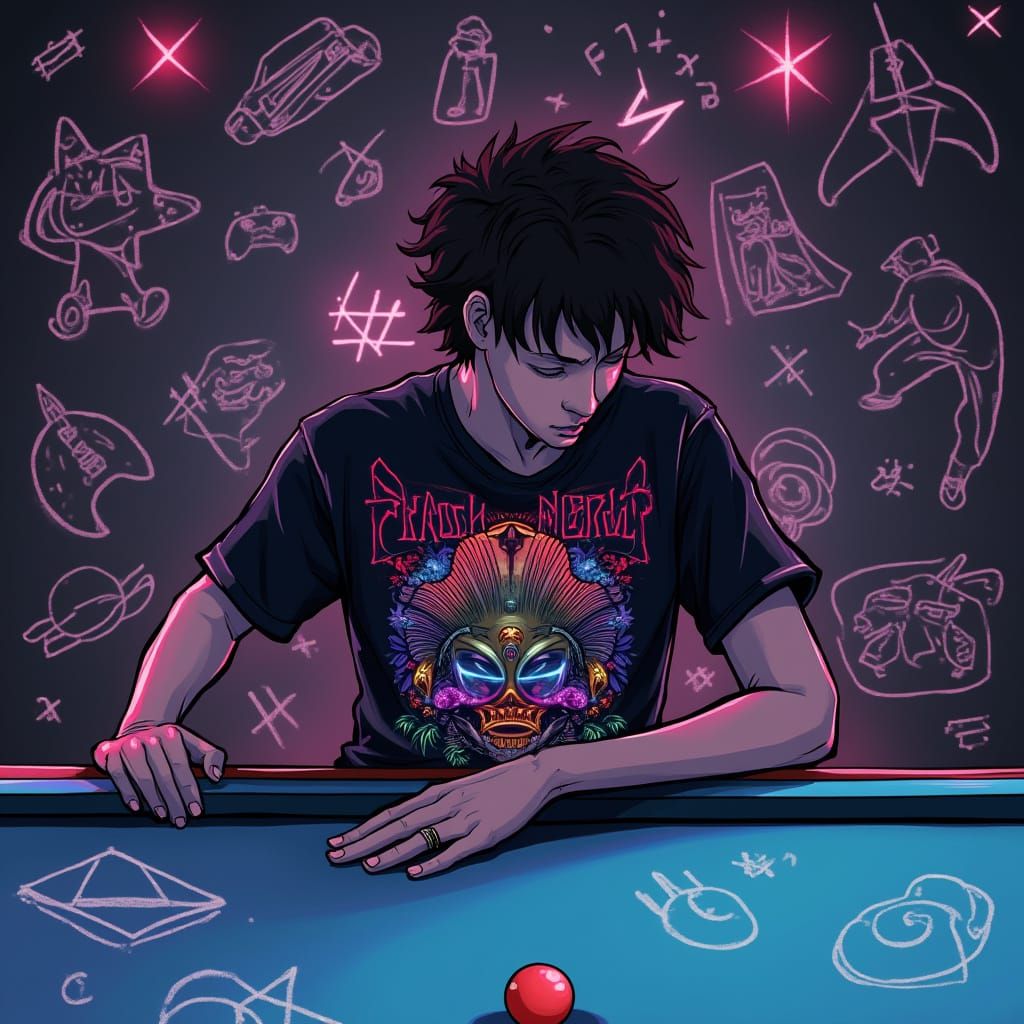 Cyberpunk Pool Player in Neon Future