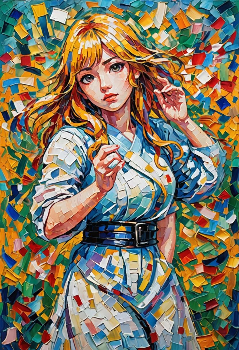 Anime Woman in Neo-Impressionist Oil Painting