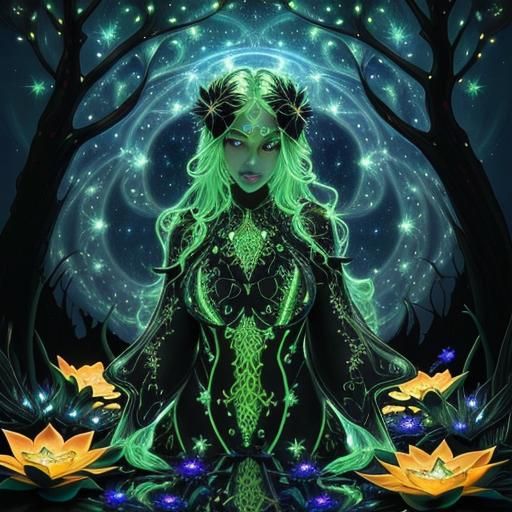 Bioluminescent Fractal Plants in a Galactic Night Sky