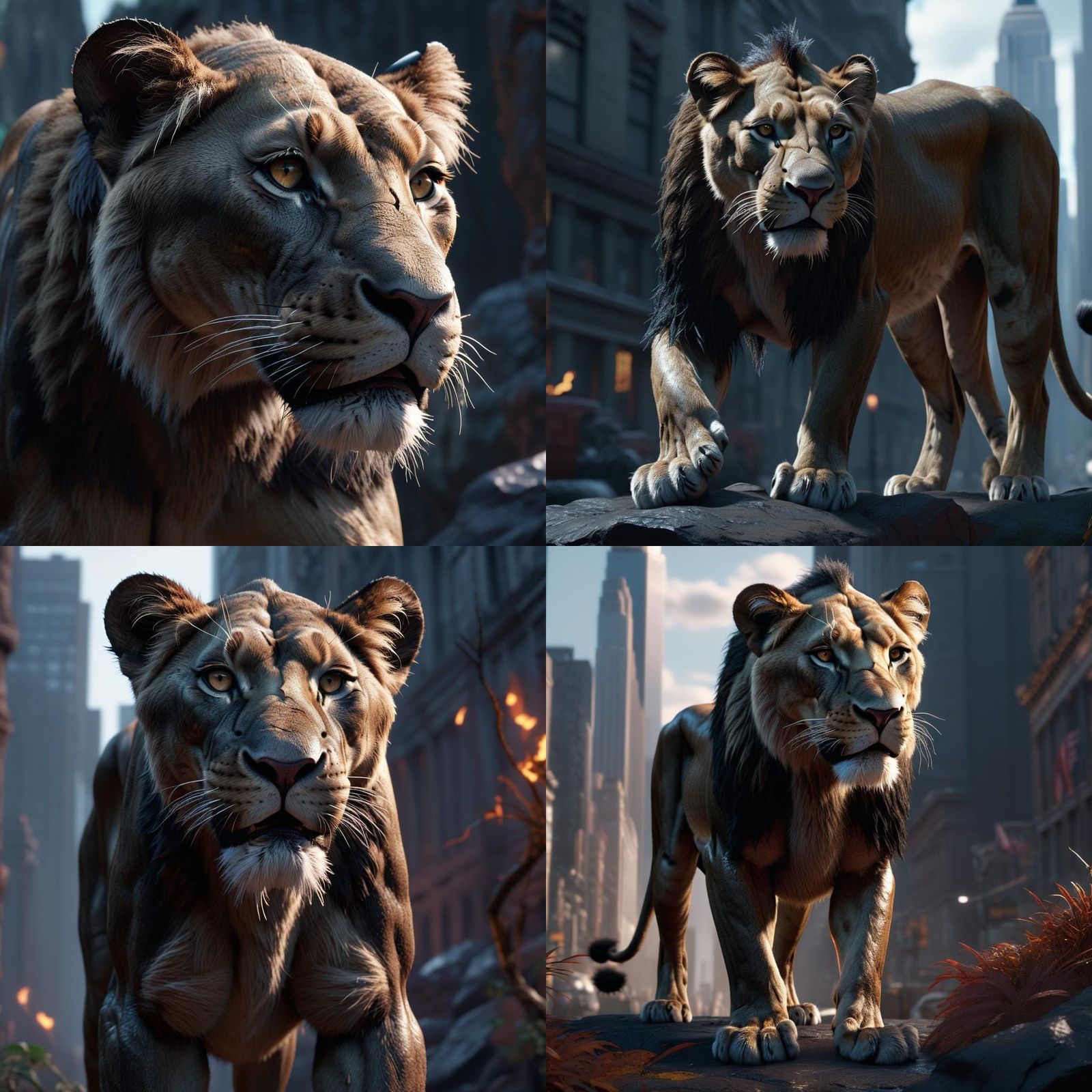 Black Lioness Roars in New York, Digital Art