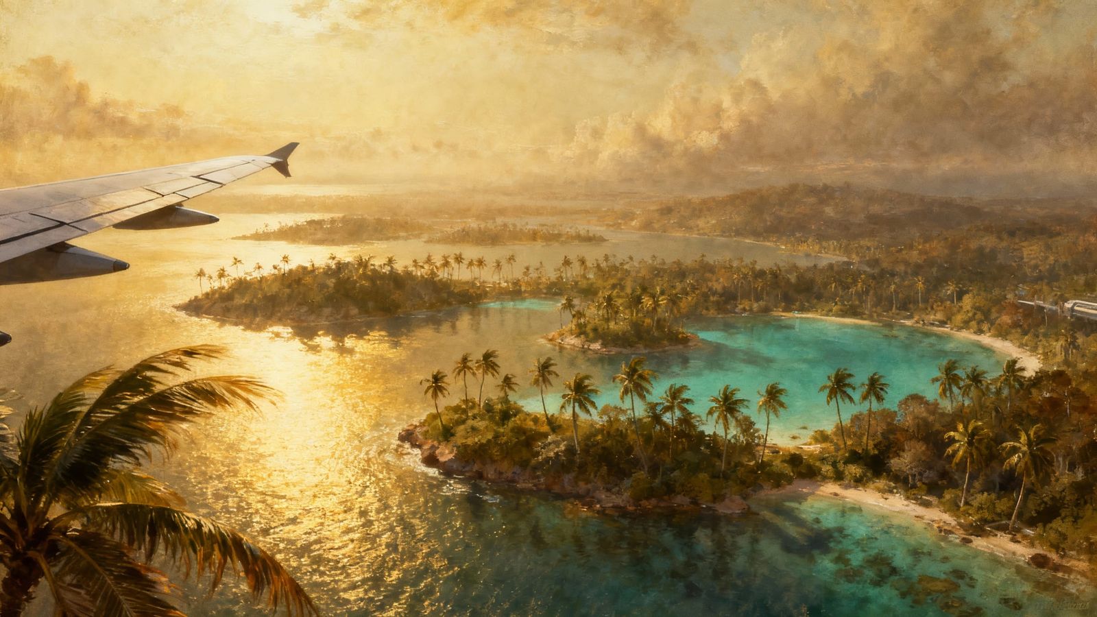 Tropical Islands & Turquoise Lagoons from Airplane Window