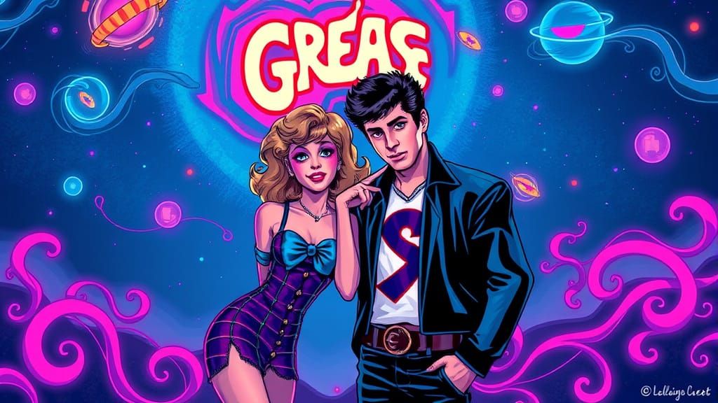Grease T-Bird in a Psychedelic Cosmic Dreamscape
