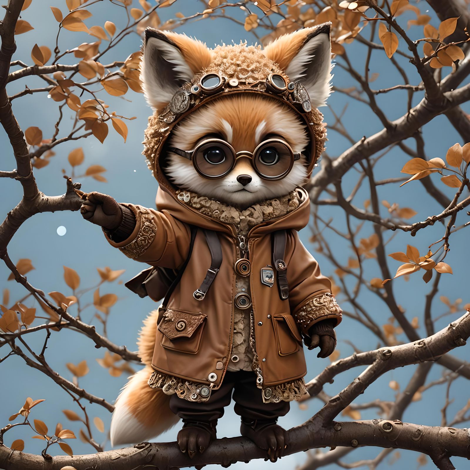 Chibi Fox as Aviator in a Dreamlike Sky