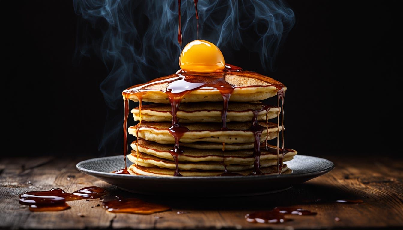 Glowing Ghost Pancakes in a Hyperrealistic Still Life