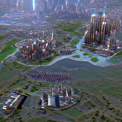 Dystopian Cityscape: A Futuristic Digital Rendering