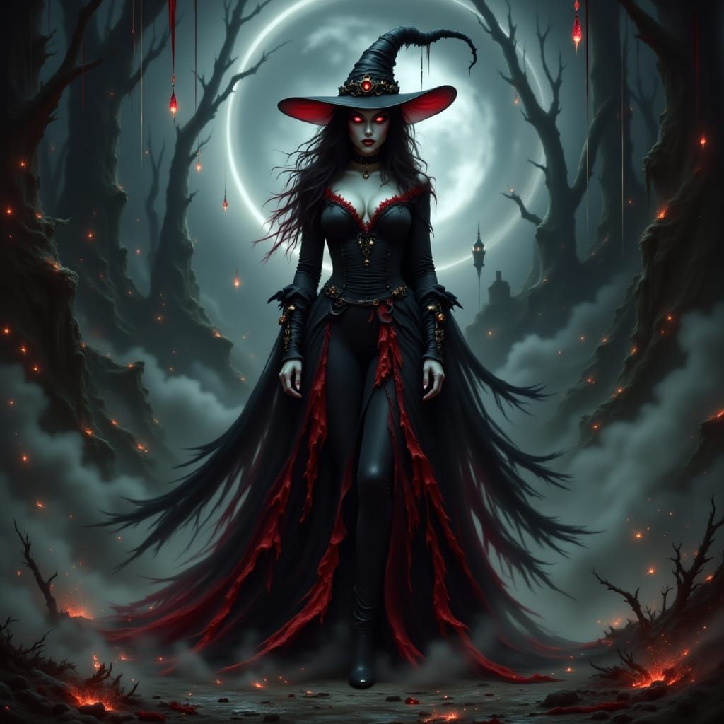 Dark Mystical Witch in a Haunting Vortex