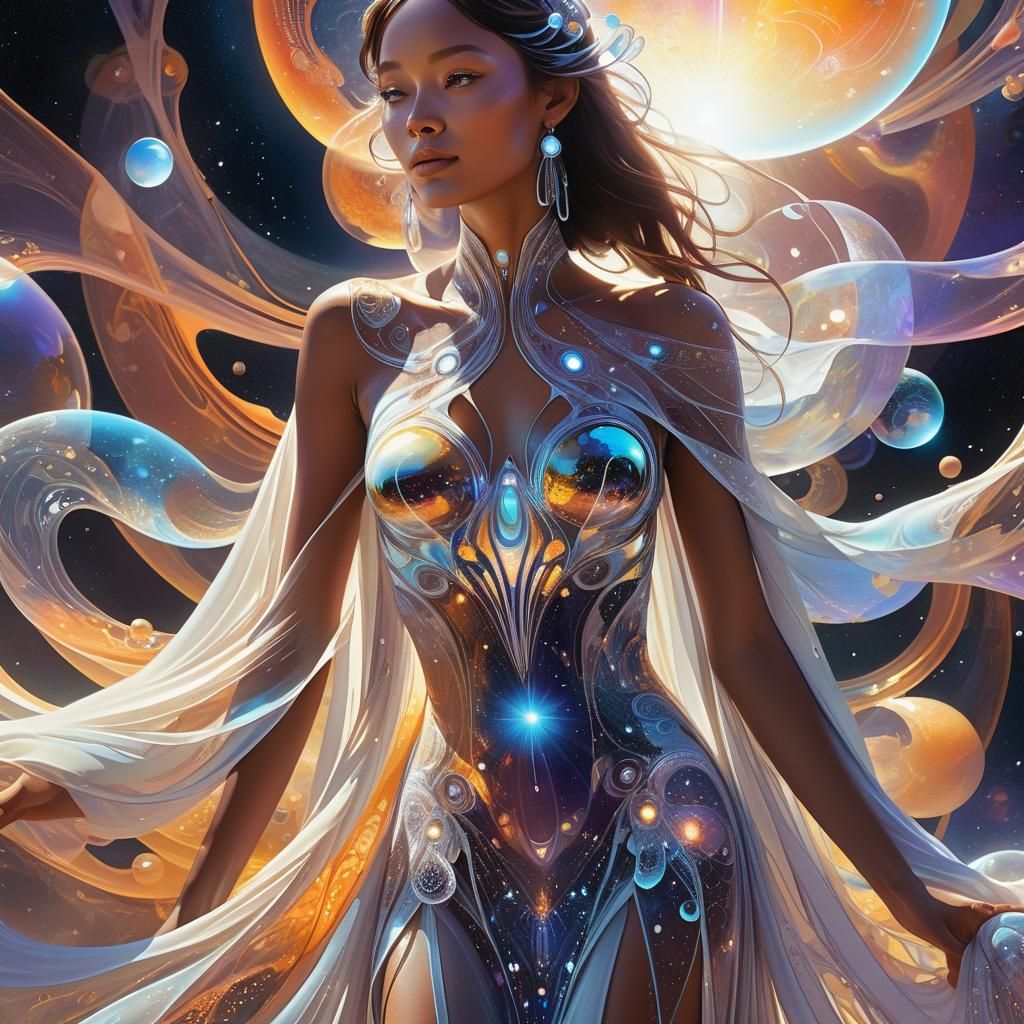 Celestial Goddess Guiding Cosmic Elements: Digital Art