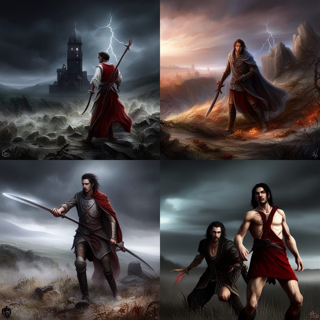 Cain Slaying Abel: Hyperrealistic Gothic Scene