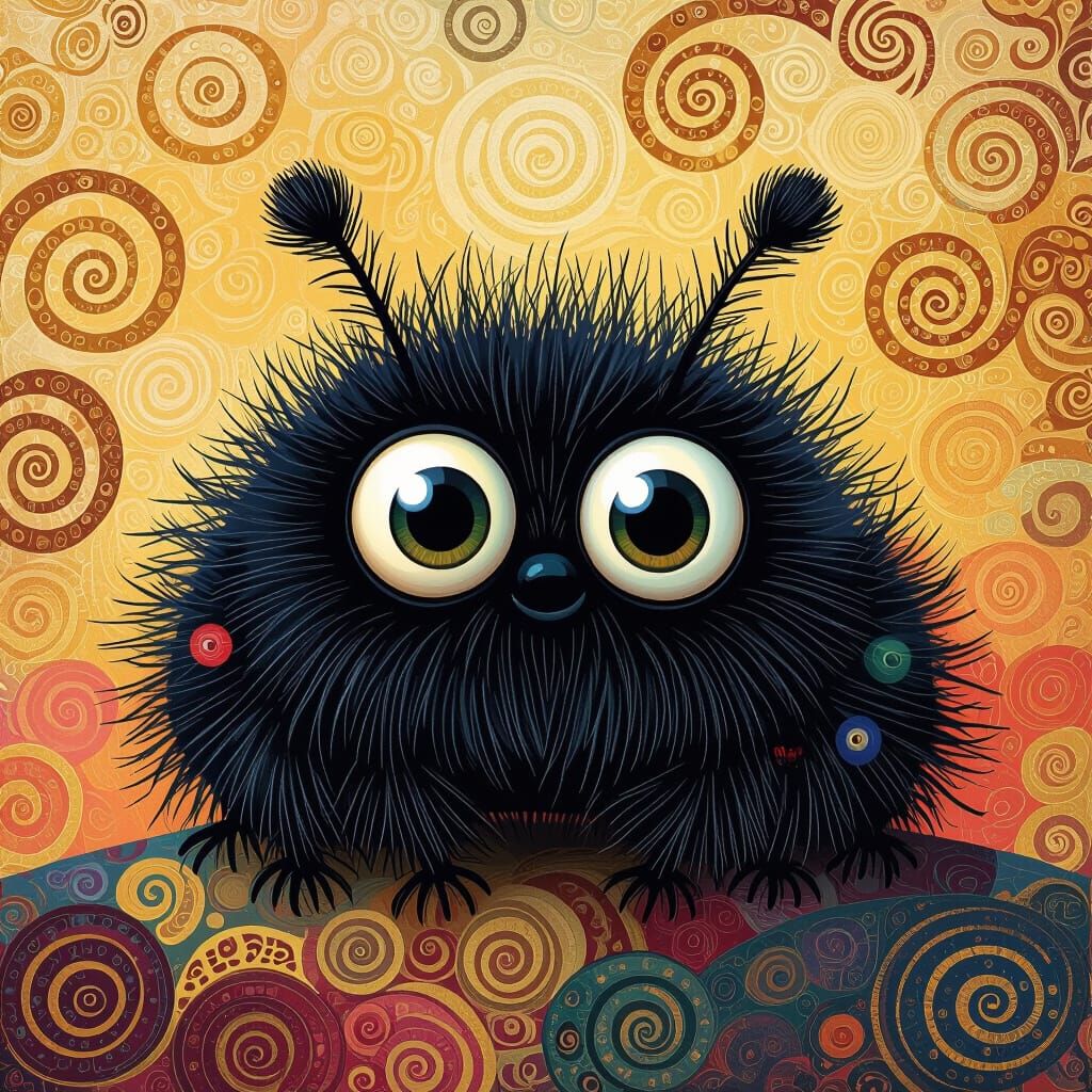 Grotesque Cute Caterpillar in Klimt-inspired Peca-Art Style