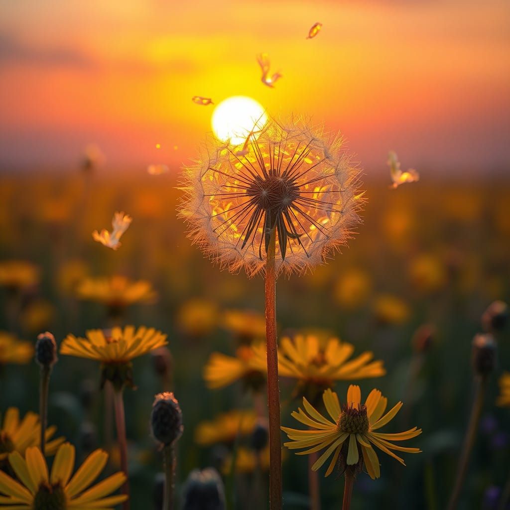 Vibrant Dandelion Field at Dusk