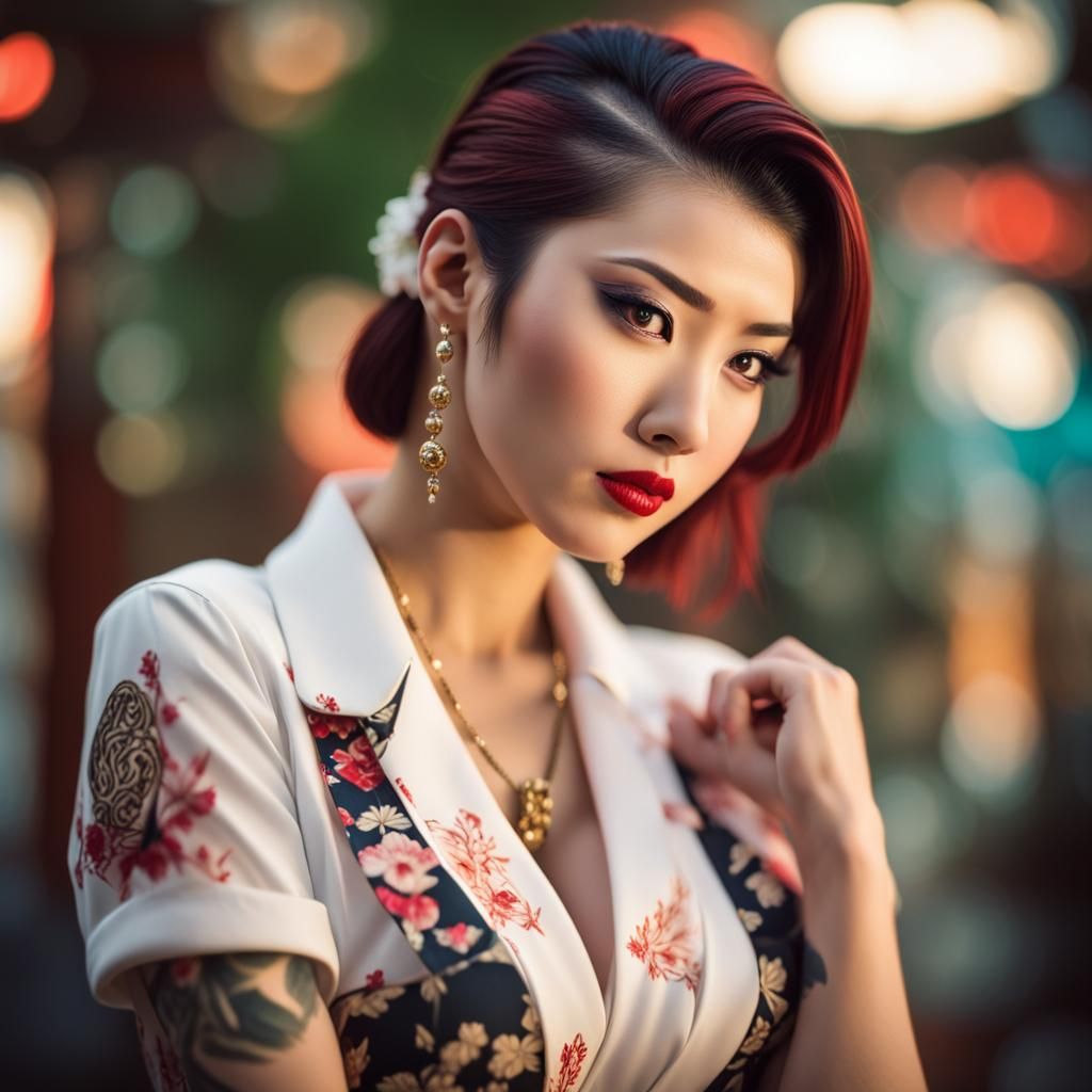 Yakuza Pin-Up Girl in Professional Photo Style